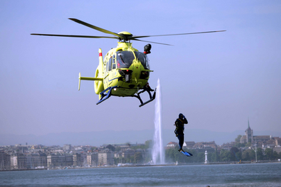 EC135 over Lake Geneva